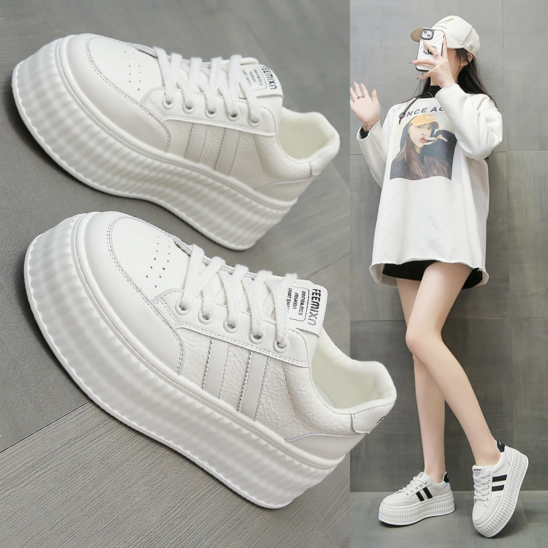 增高6CM小白鞋松糕厚底板鞋2025新款小个子仙女风显高百搭休闲鞋