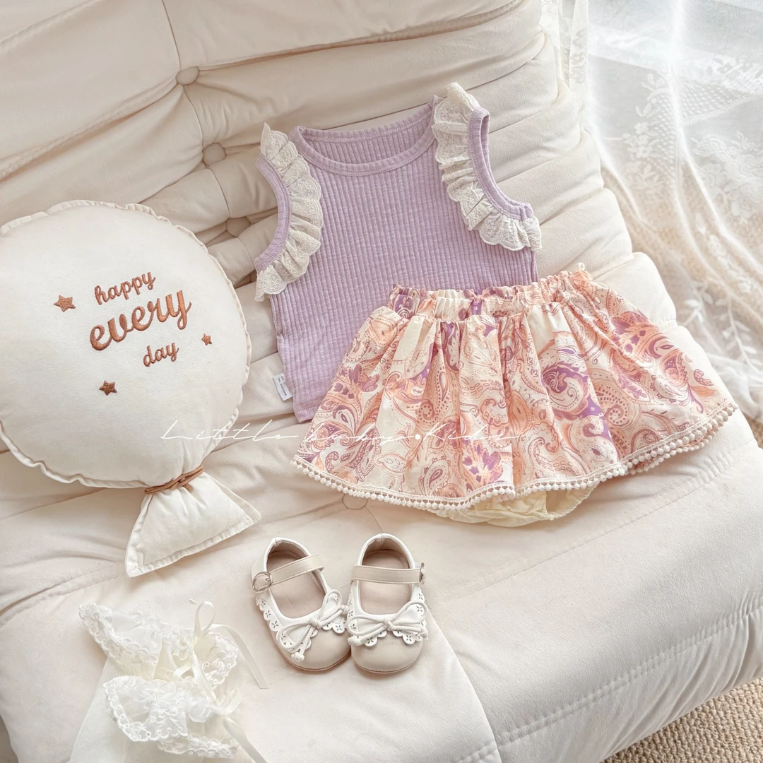 婴儿夏季衣服2025新款女宝宝夏季无袖背心提花包屁裙两件套外出服