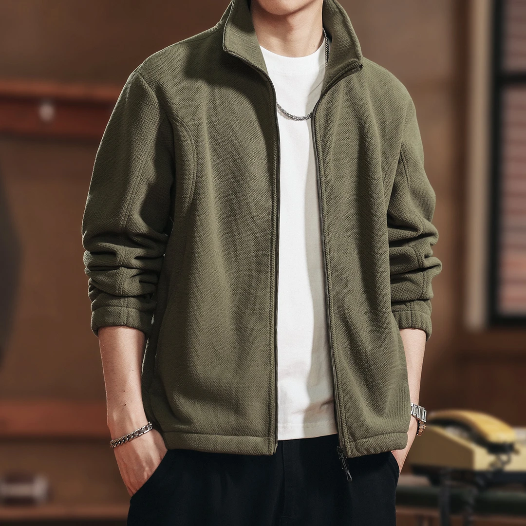 格蓝鹿美式重磅高级感拼接开衫立领卫衣男款秋季潮流宽松休闲外套