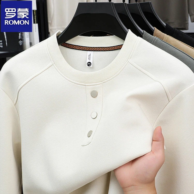 罗蒙男士卫衣新款潮流休闲纯色打底衫品牌春秋款百搭圆领T恤衫男