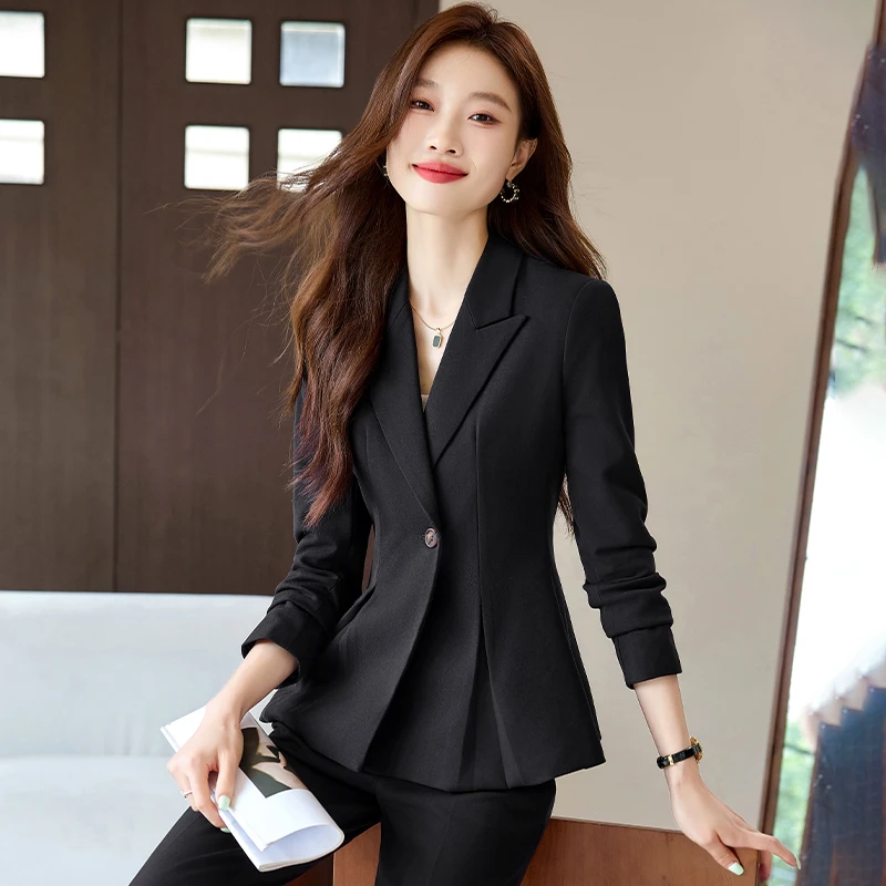 黑色职业西装套装女春秋2025新款高级感酒店前台工作服西服正装秋