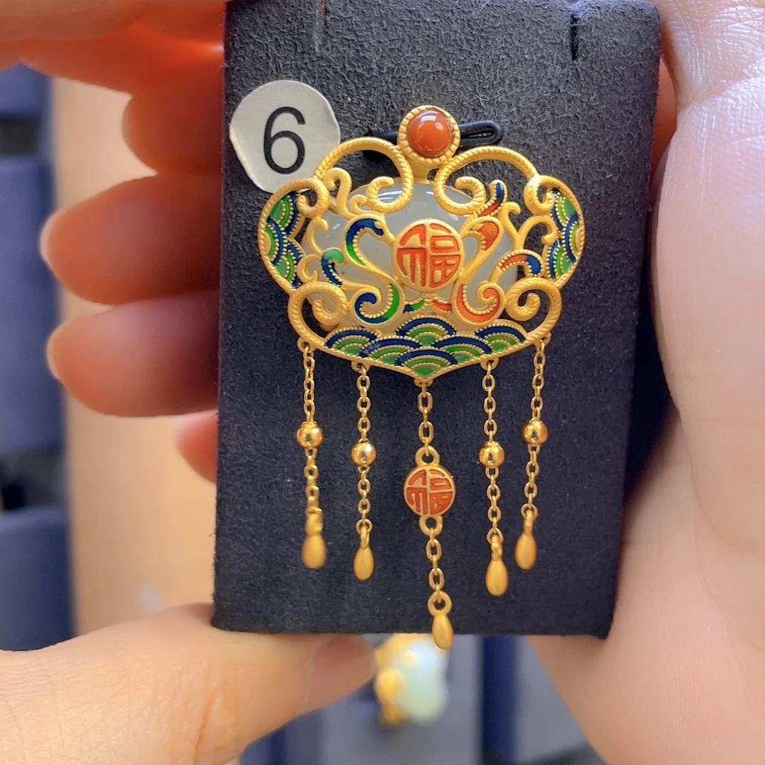 和田玉颈饰银S925镀金镶嵌