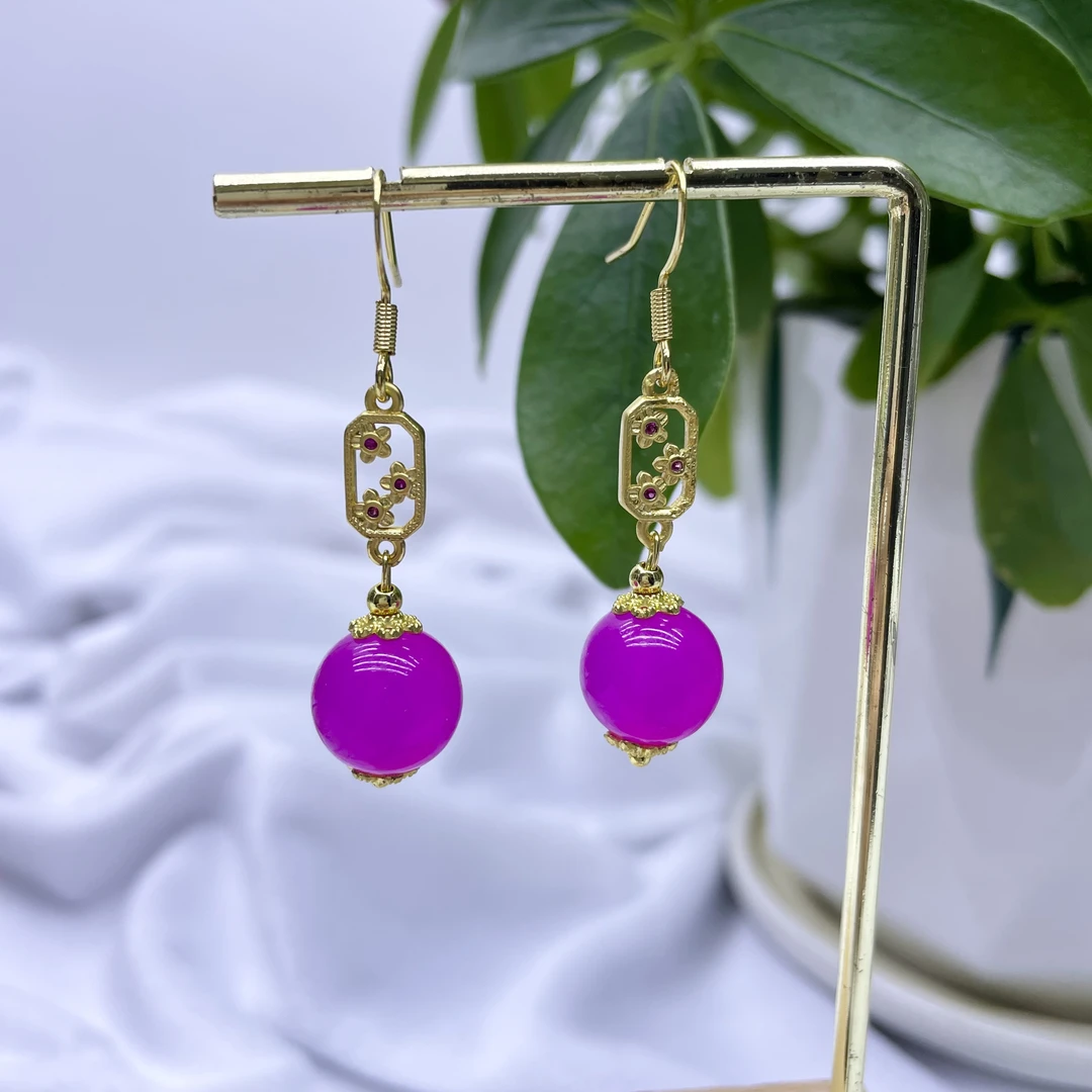 合金珐琅耳饰 玫红色耳坠女款百搭窗花耳饰复古国风饰品时尚470