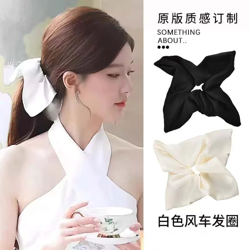 赵露思同款白色方巾大肠发圈头绳女2025新款方形绑发头花发绳发饰