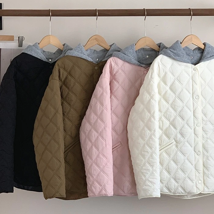 学院风慵懒秋冬时尚大码连帽可拆卸轻薄棉服宽松休闲保暖棉衣外套