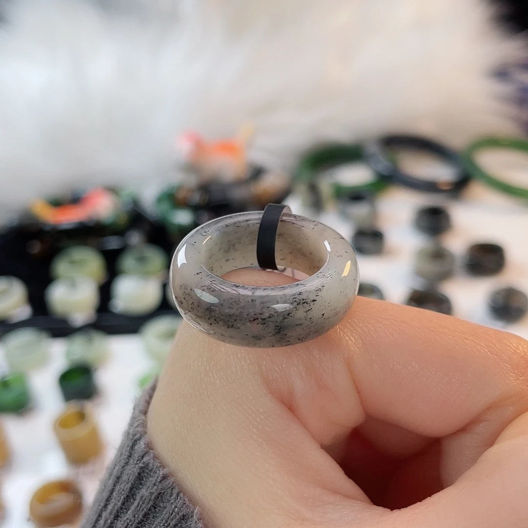 和田玉未镶嵌戒指k80黑芝麻糊轮胎18.2mm