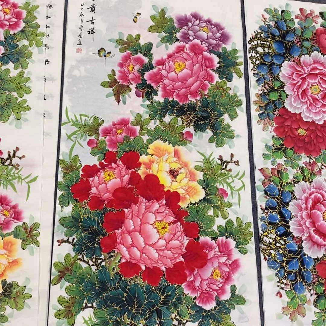 国画尺寸140✖️70四尺精品手绘金线牡丹