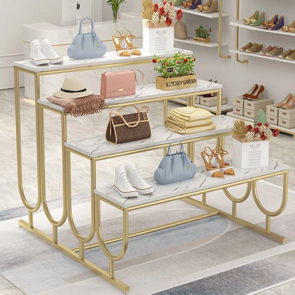 服装店中岛展示架阶梯式流水台展示台陈列道具中间高低鞋包店鞋架