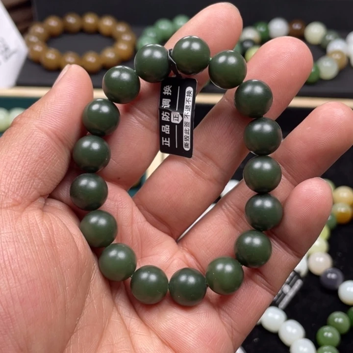 和田玉手串未镶嵌新疆沙枣青子卡12圆柔光