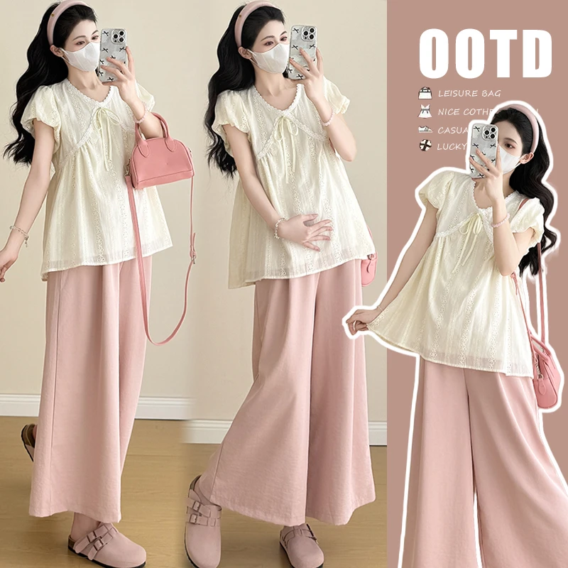 【晴晴】孕妇上衣2025夏季新款时尚宽松显瘦镂空蕾丝娃娃衫孕妇夏装