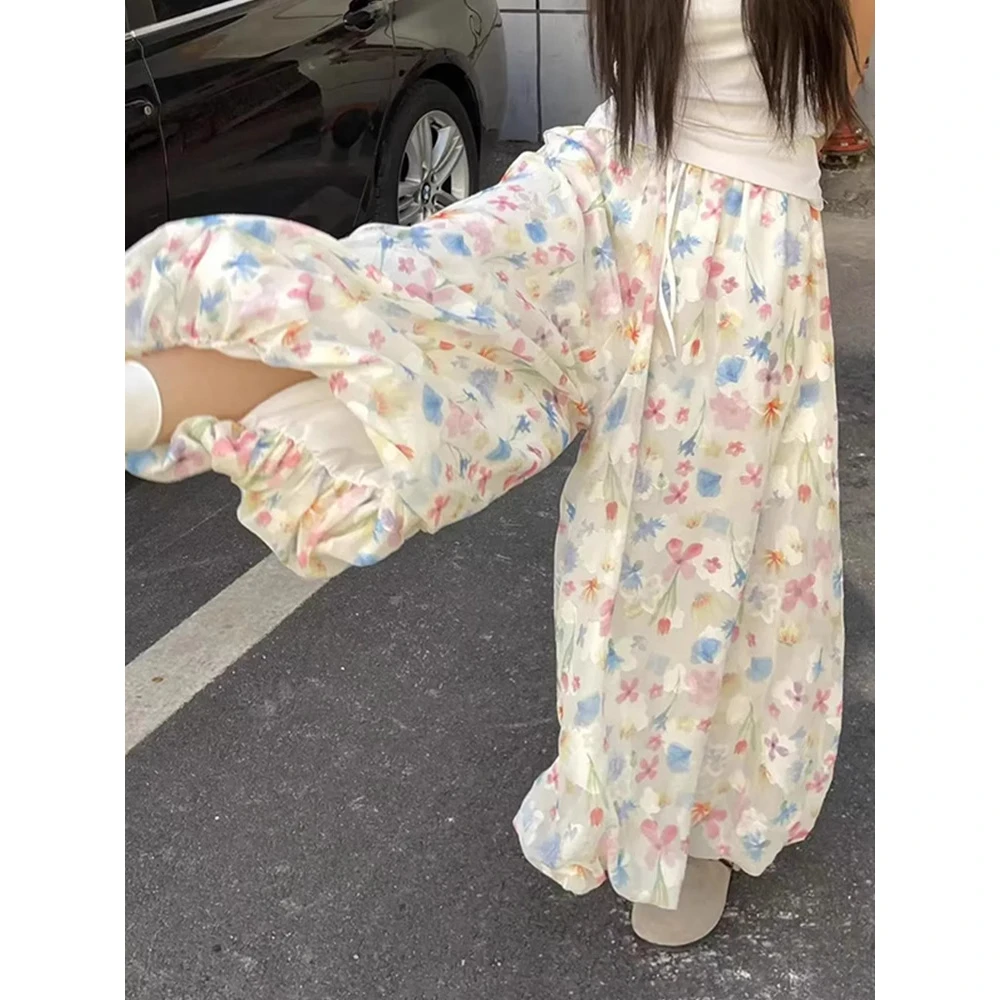 花苞裙裤女夏薄款碎花阔腿裤宽松慵懒风大码胖mm显瘦灯笼休闲长裤