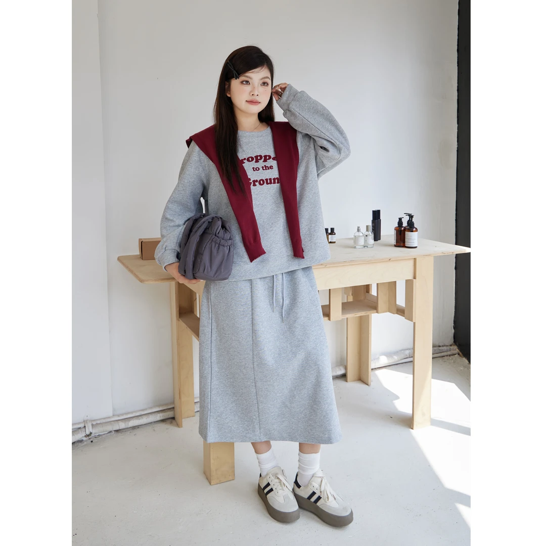 【C】胖MM新款韩系字母印花长袖卫衣+中长款半身裙  3653