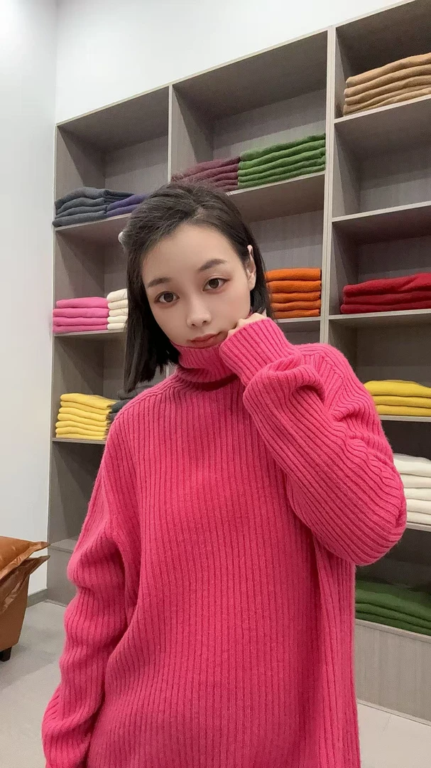 100羊毛高领竖高领坑条打底衫百搭遮臀大码加厚百搭翻领ins