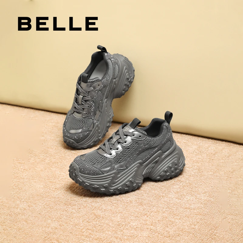 百丽时尚百搭透气潮流厚底老爹鞋女新年闪耀水钻休闲鞋C1E1DCM4