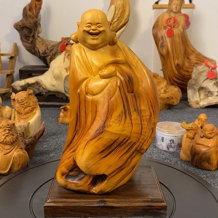 柏木（崖柏）崖柏弥勒佛摆件根雕工艺品