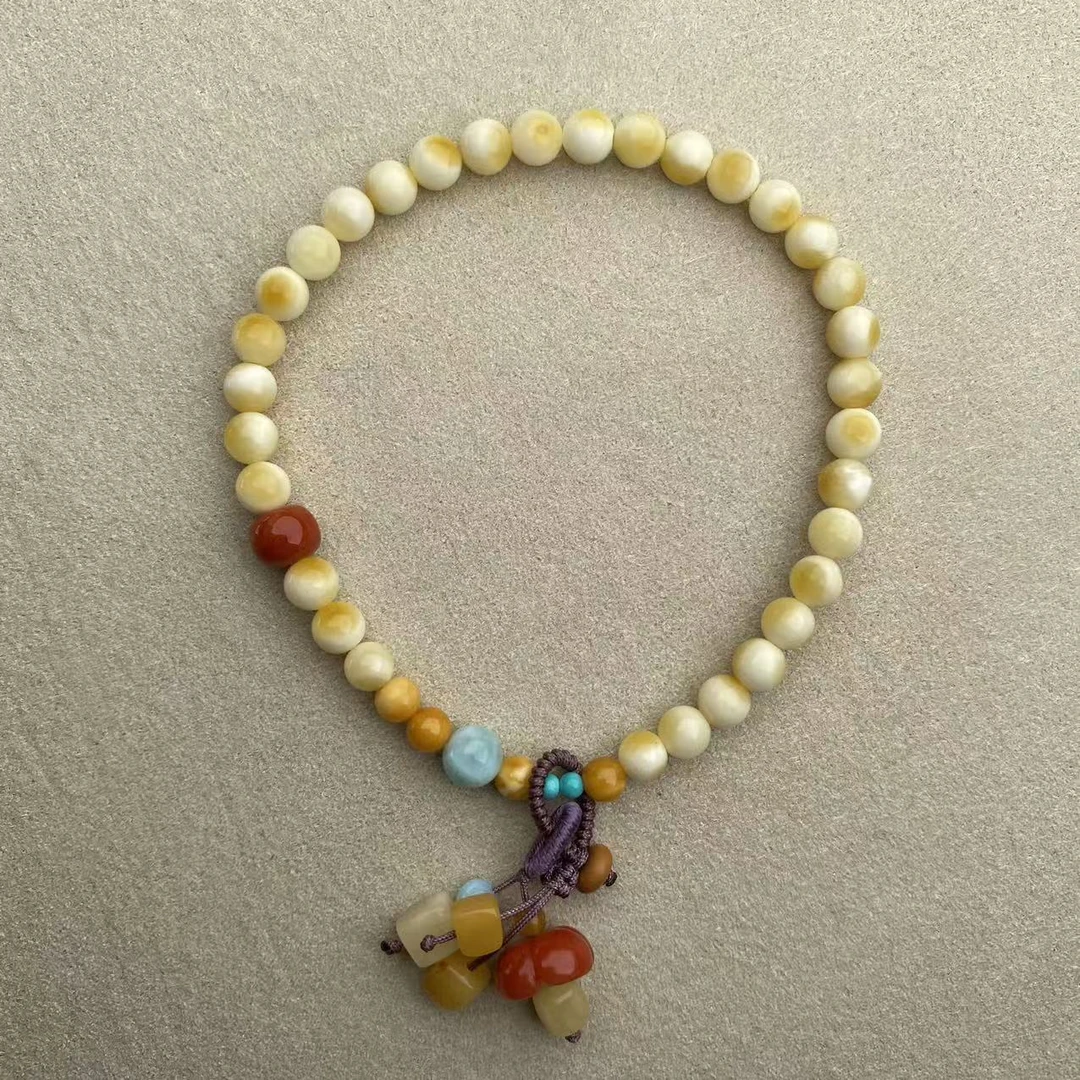 多样性发其一原矿俄料白花蜡蜜蜡单圈手链H040D