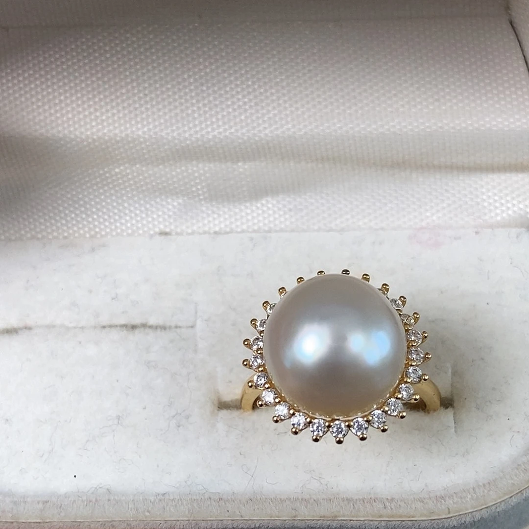 海水珍珠戒圈银S925镶嵌