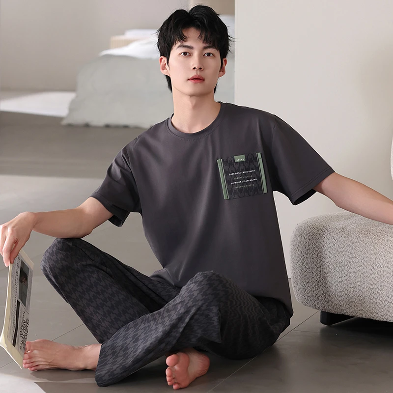【凉感爽棉】睡衣男纯棉套装凉感圆领短袖长裤男士家居服中年男生