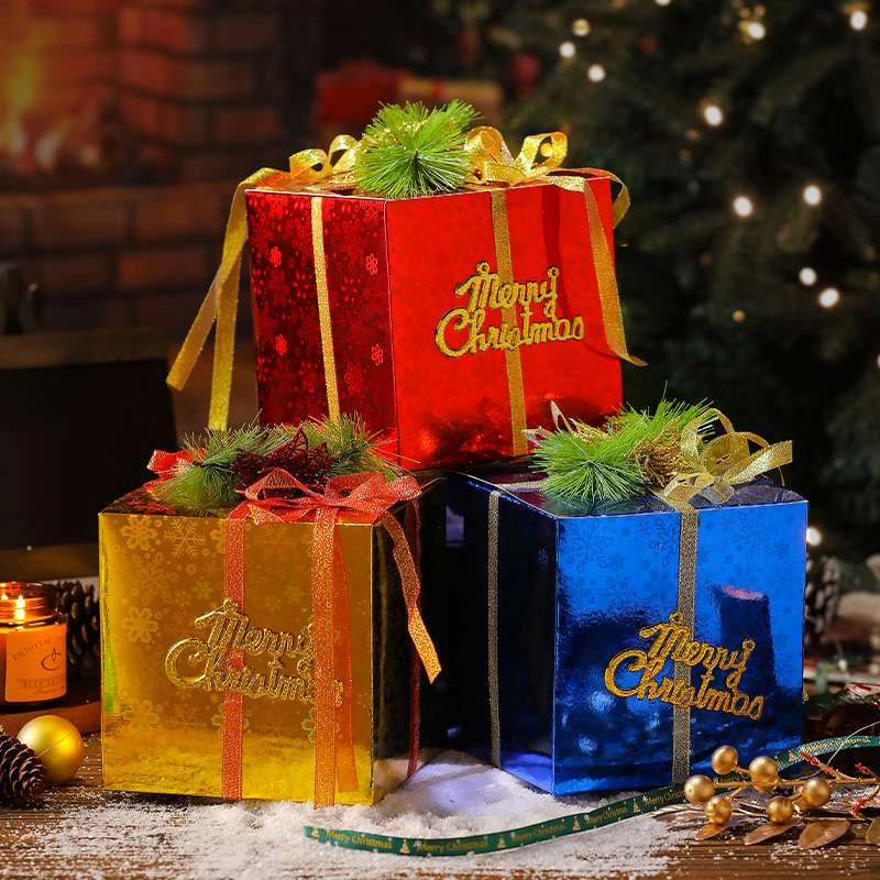 圣诞节亮片礼物盒子摆件圣诞树场景布置氛围装饰创意礼品盒空盒