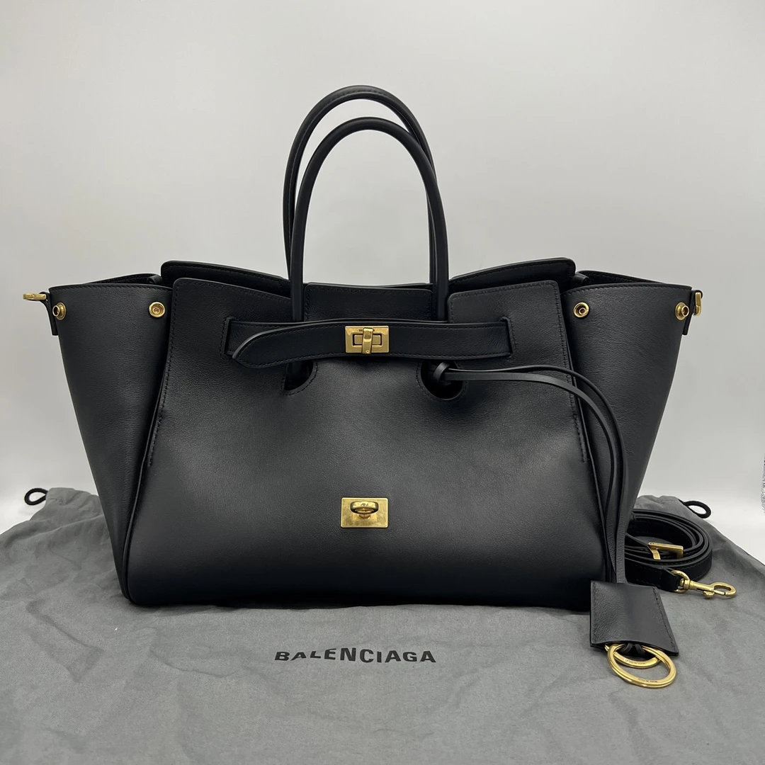 99新 Balenciaga/巴黎世家 Bel Air黑金手提斜跨包 02021