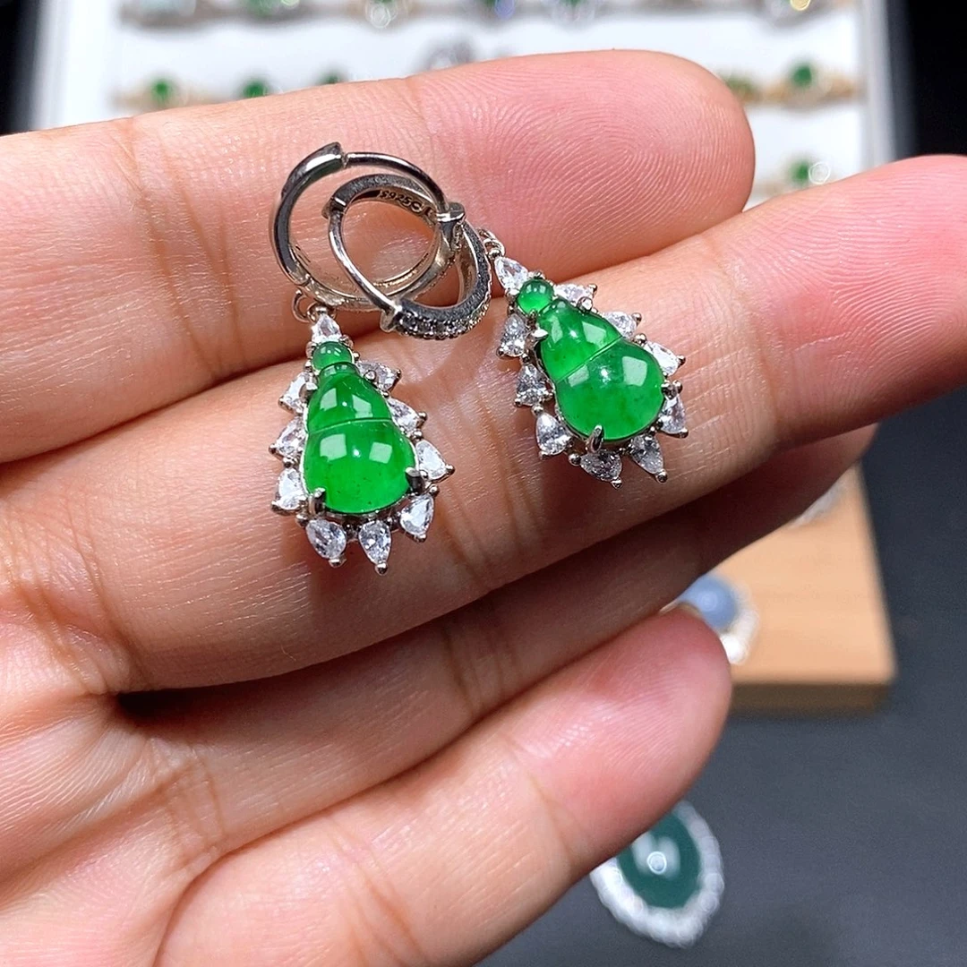 银S925镶嵌翡翠耳饰w w