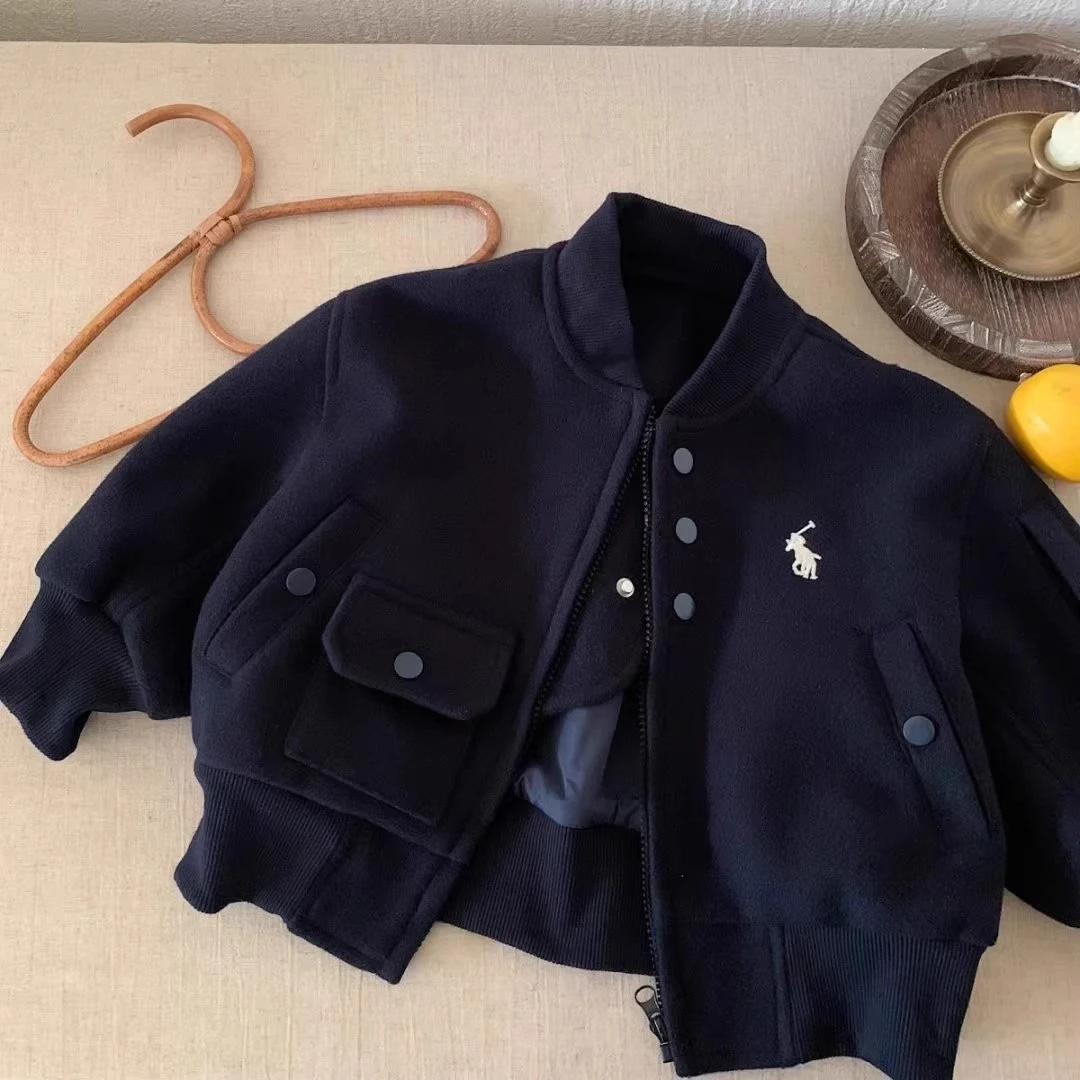 韩版专柜儿童外套2025秋季新款男女童口袋夹克洋气宝宝纯色棒球服