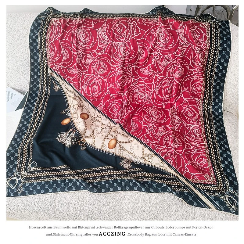 「链条玫瑰」110cm丝毛双面加厚加密保暖围巾秋冬女新款披肩羊毛