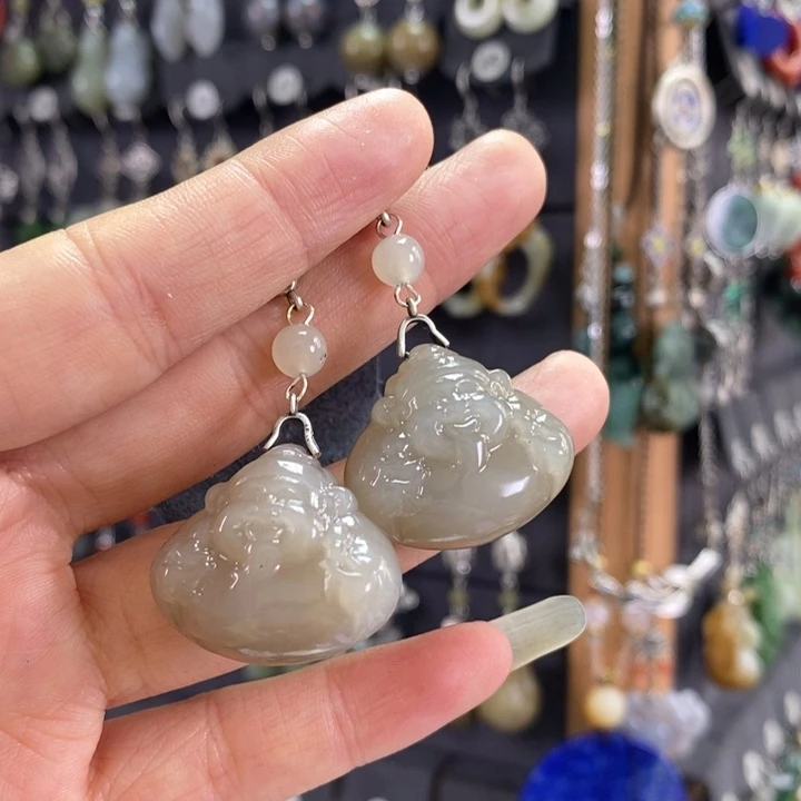 和田玉耳饰未镶嵌“****月X32