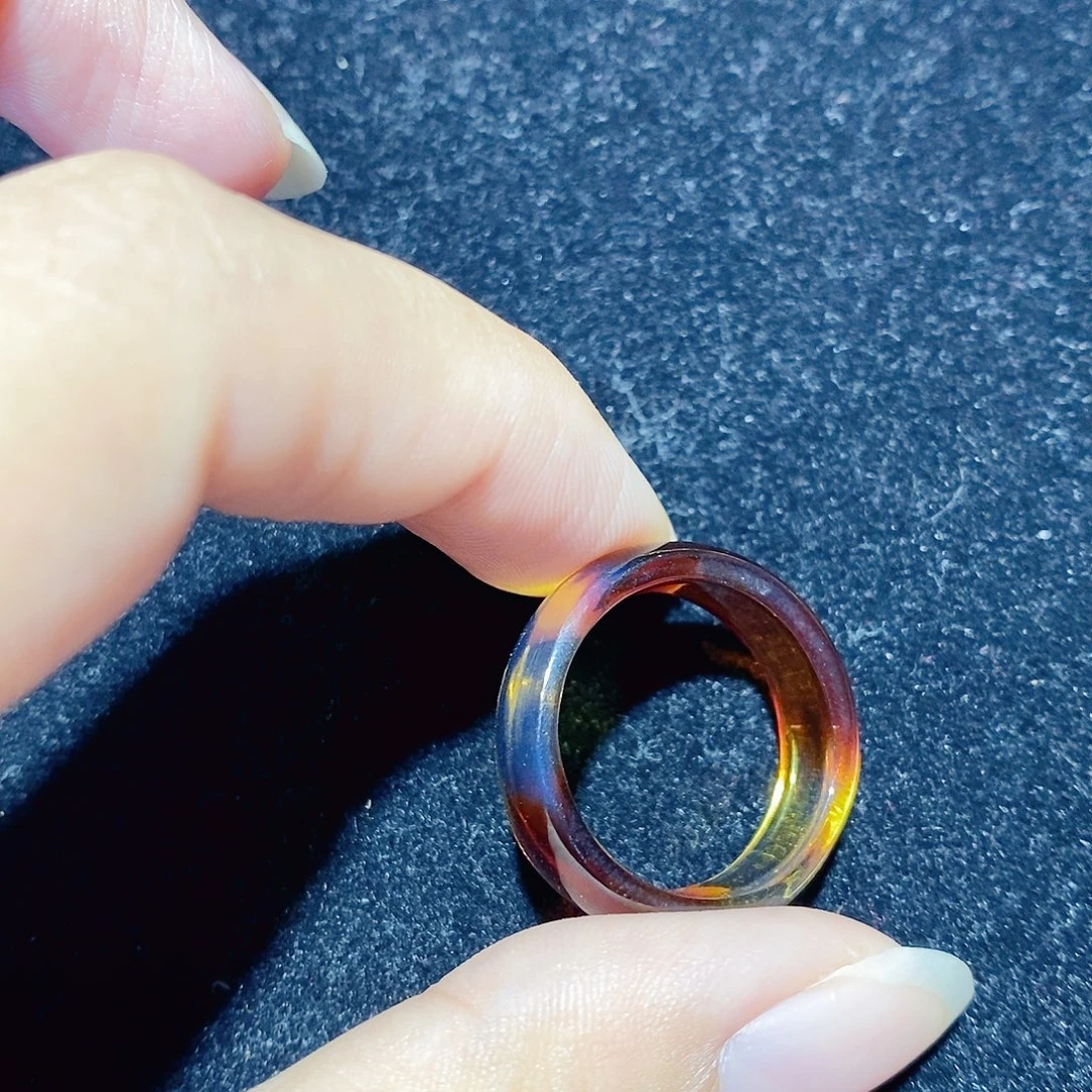蓝珀未镶嵌珠宝奇石红蓝指环跑环19