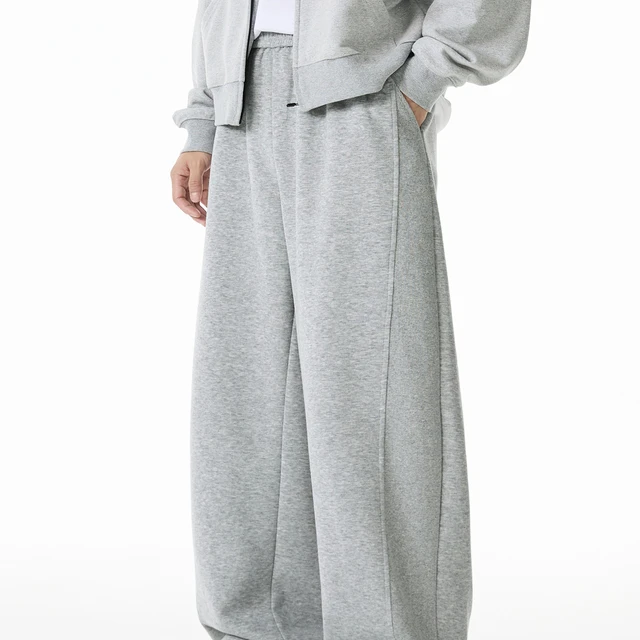 美国罗纹拼接阔腿灰色运动裤的男子在秋天沉重褶皱宽松弯刀裤休闲