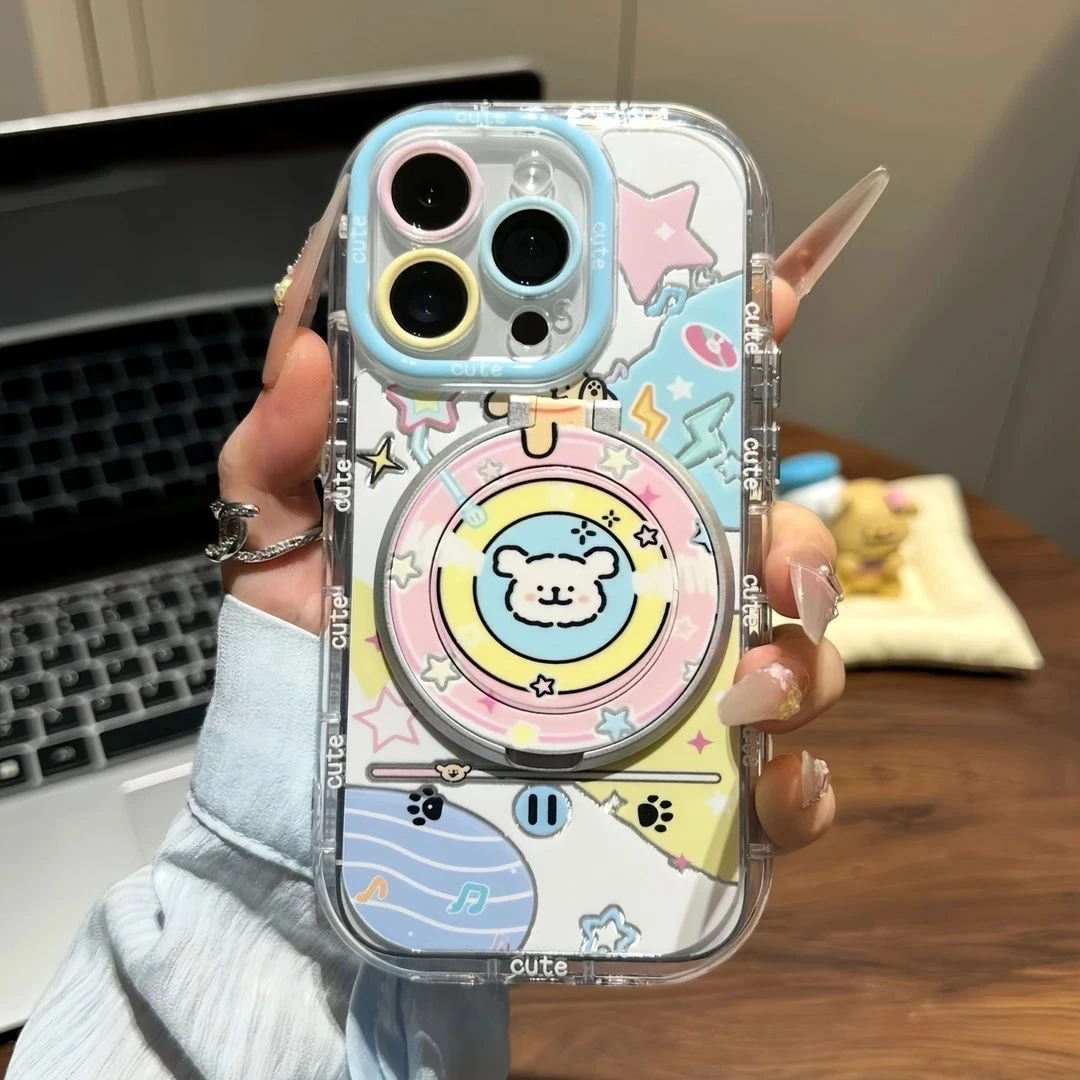 音乐小狗旋转支架适用iPhone16Pro新款15卡通手机壳14苹果13透明