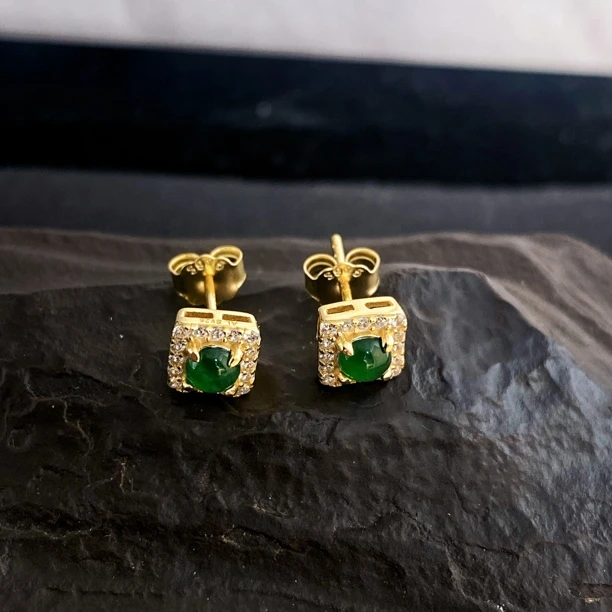 925银耳饰 翠翠方糖 精致简约绿色耳钉1900626