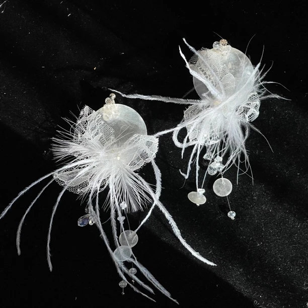 非金属羽毛耳饰 喜看 仙气鸵鸟毛耳饰