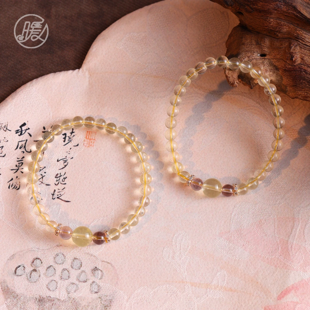 单圈黄水晶手串5mm搭配路路通紫水晶手链E6972多样性发一
