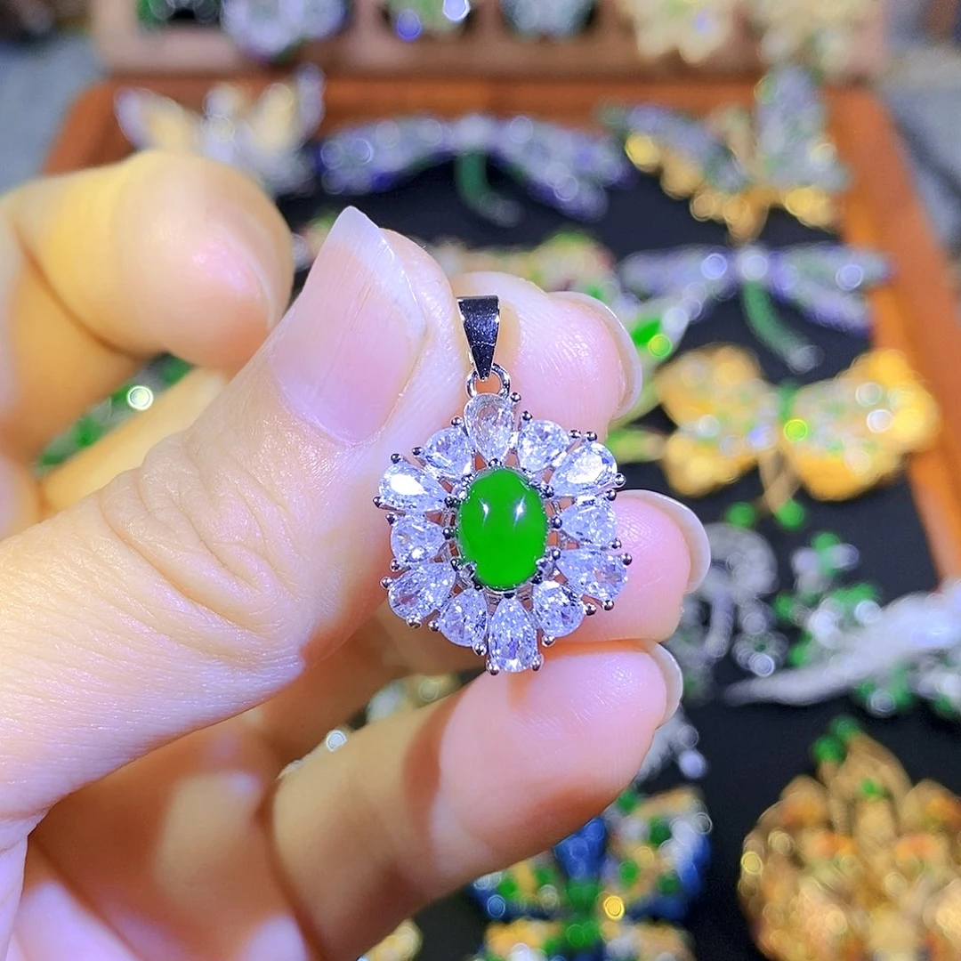 吊坠(不含链)银S925镶嵌翡翠