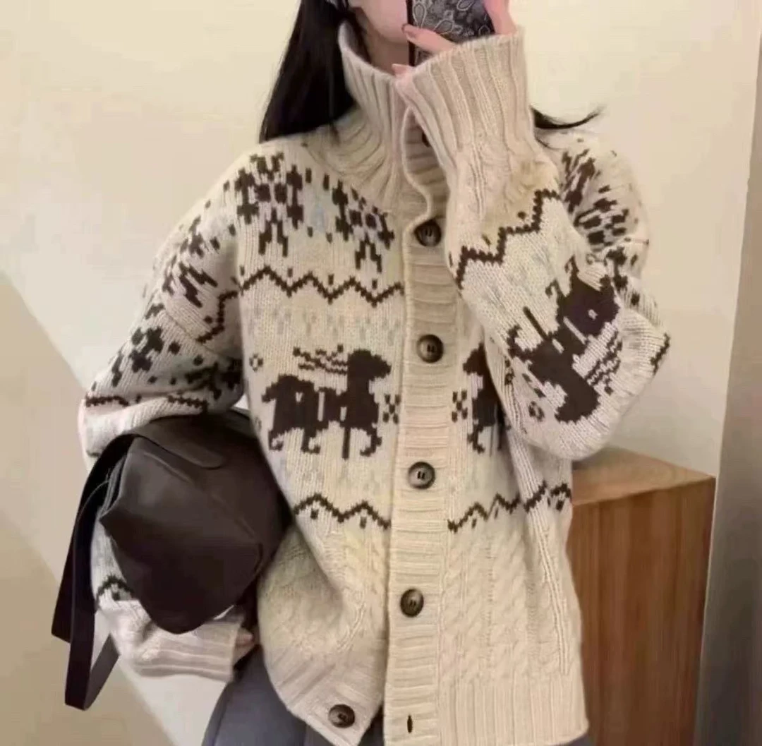 圣诞限定 高克重费尔岛提花节日红毛衣7378