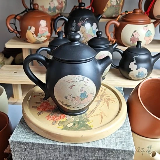 建水紫陶多道彩填茶壶全品15号120cc
