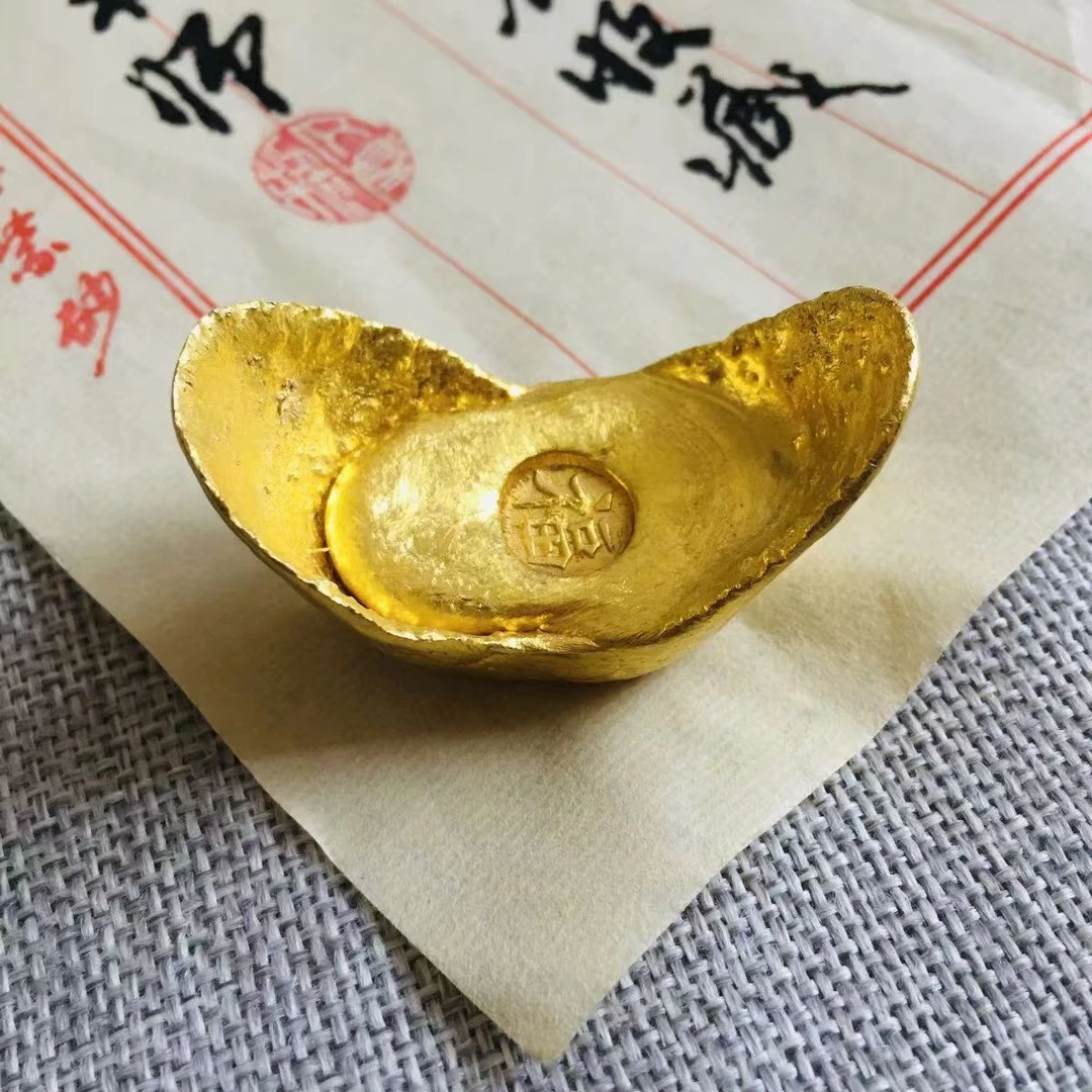 古玩，沙金，元宝实心纯铜百福缸