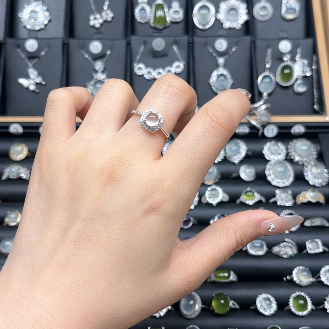 【闪购商品】岫玉戒指银S925镶嵌猫***?