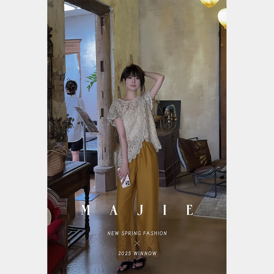 MYRA“落花”棉线镂空刺绣钩花短袖上衣XM025148