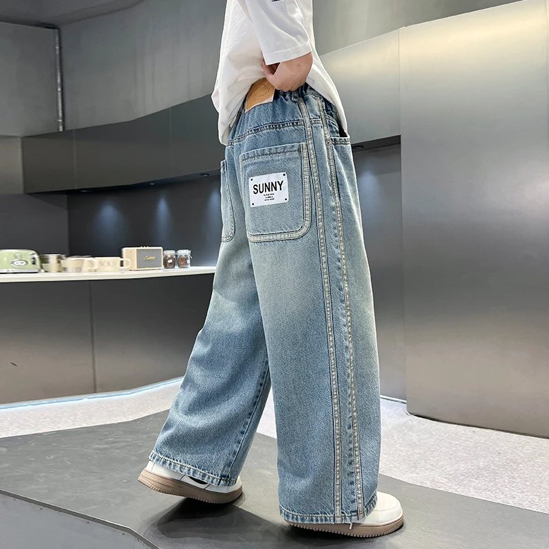 儿童装男童春装裤子2025新款中大童直筒牛仔裤春季男孩宽松长裤潮