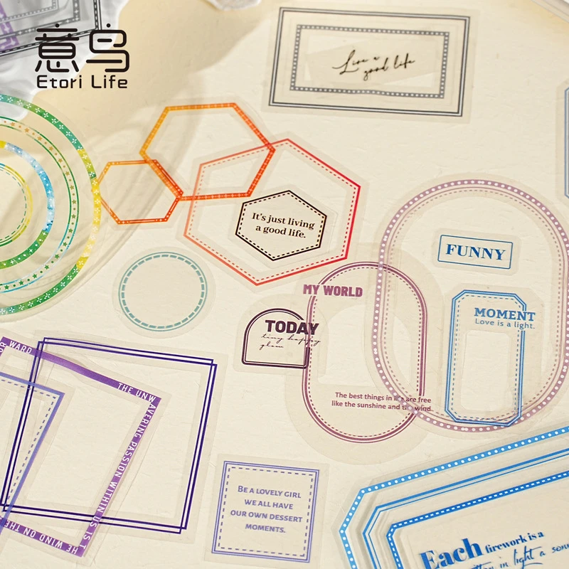 意鸟etori贴纸包 七彩框影系列 异型边框手帐拼贴装饰素材 20张入