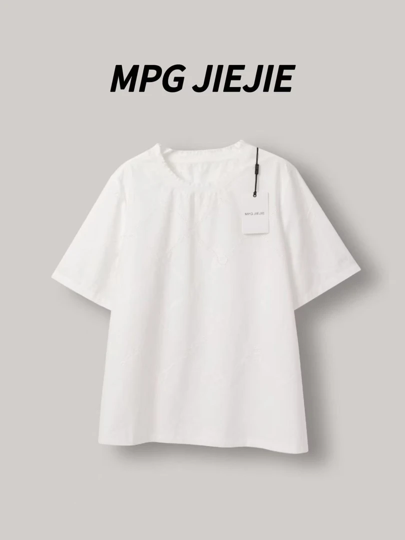 MPG JIEJIE【白兮】夏季大码重工设计感镂空气质小众宽松百搭T恤