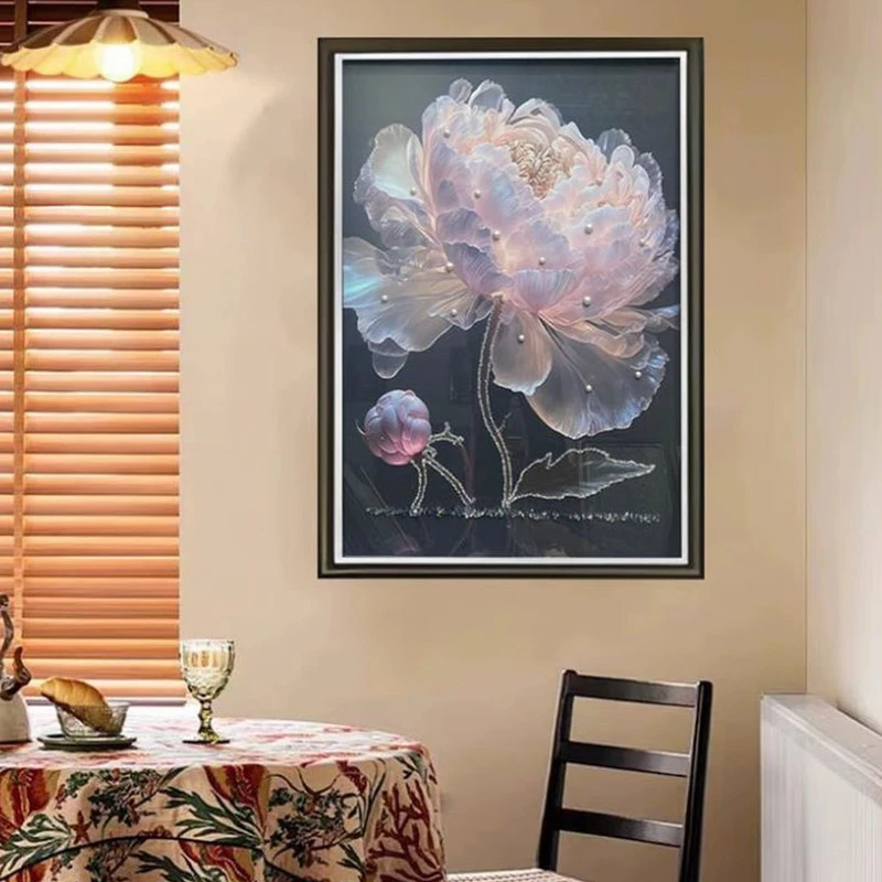 AX-003实物玻璃【牡丹花】实物简约花卉客厅卧室优雅镶钻挂画捡漏