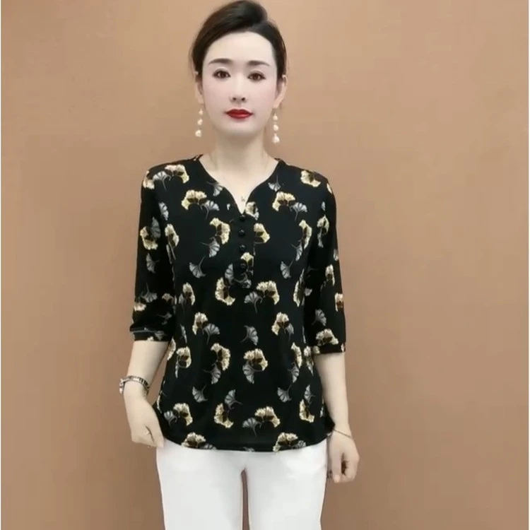 中年妈妈装春装夏季休闲气质上衣小衫中袖t恤减龄显瘦拉贝尔服饰