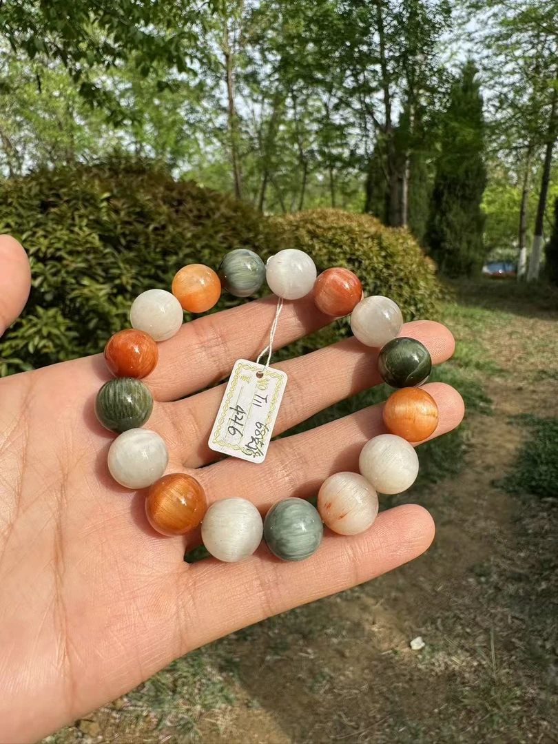 天然兔毛水晶手链带猫眼效应14+