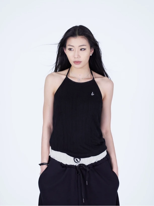 SUANS原创刺绣小蛇印花柔软复古挂脖绑带露背辣妹吊带