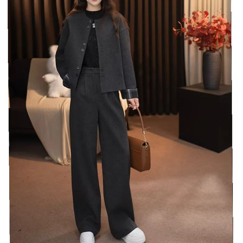 气质西装套装女2025春秋新款高定时尚优雅显瘦外套+直筒裤两件套