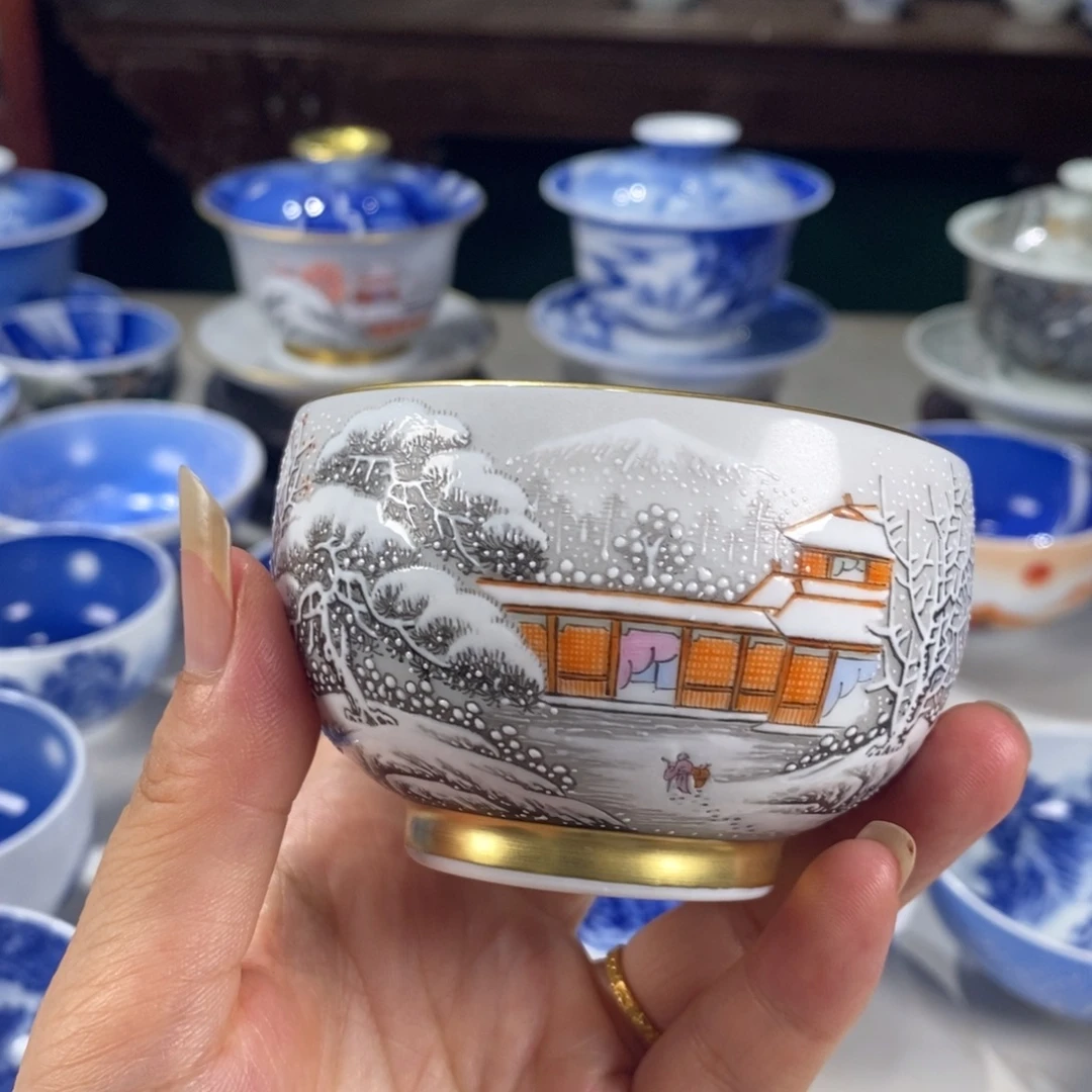 粉彩雪景主人杯杯