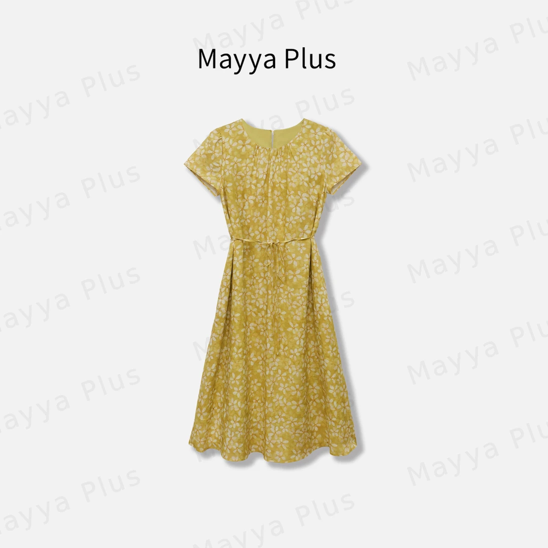 【漫漫花开】Mayya Plus麦芽定制夏季气质黄色收腰连衣裙子32529013